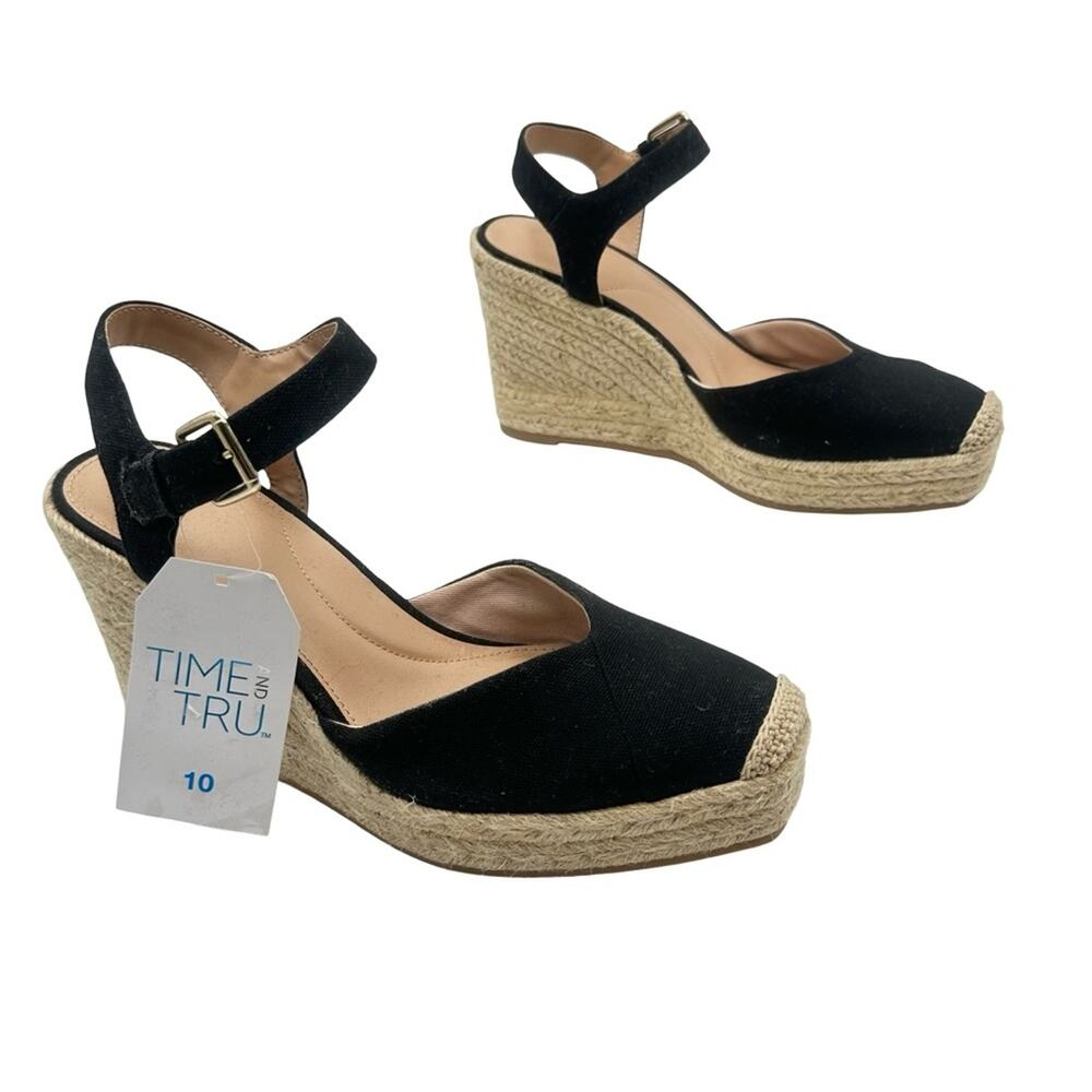 NEW - Time and Tru Black women's Espadrille Wedges - SIZE 10